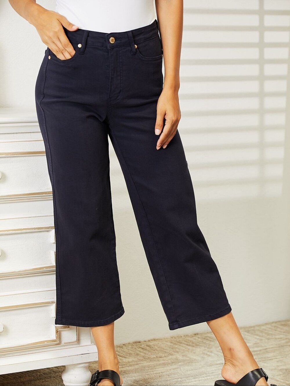 Judy Blue Navy Blue High Rise Tummy Control Wide Crop Jeans